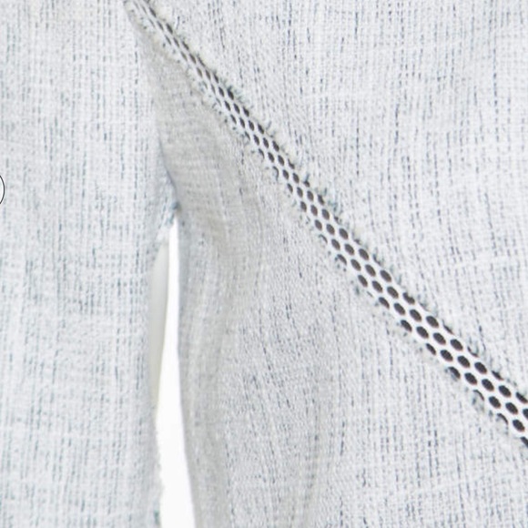 Elie Tahari White and Grey Textured Mesh Insert Mixed Media Jacket, Size 6 - Picture 2 of 7